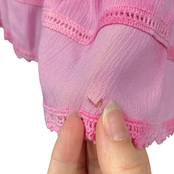 Pastel Pink Crochet Lace Tiered Ruffle Flutter Sleeve Dress SZ XS - Picture 10 of 10